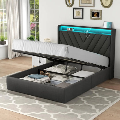 Full Lift Up Bed Frame with Charging Station & LED Lights