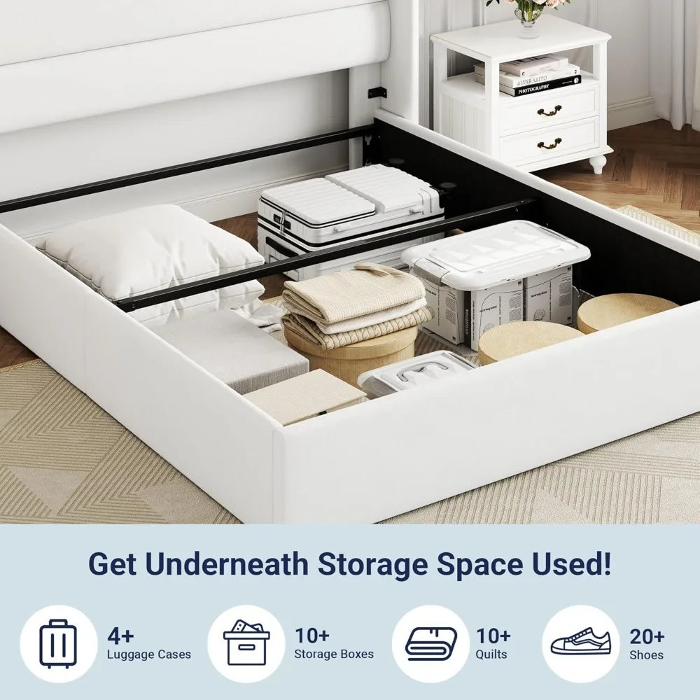 Queen Size Velvet Lift Up Storage Bed Frames