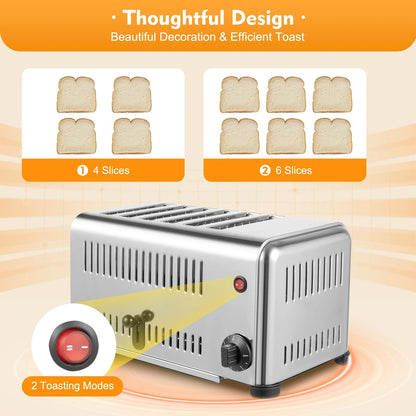 6 Slice Wide Slot Stainless Steel Toaster