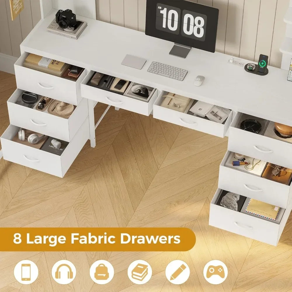 Full Size Loft Bed with Desk and 8 Storage Drawers