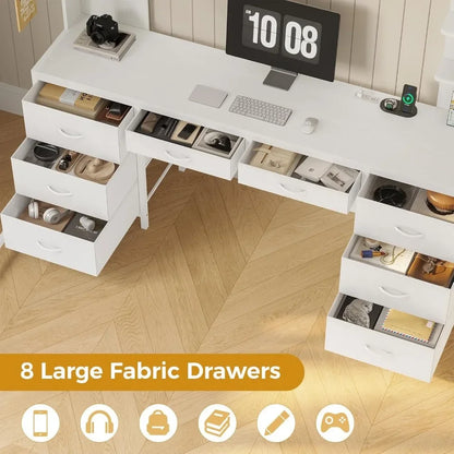 Full Size Loft Bed with Desk and 8 Storage Drawers