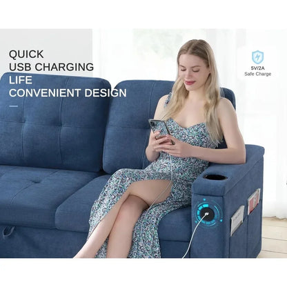 110 Inch Pull Out Sleeper Sofa, with 2 USB Charge Ports
