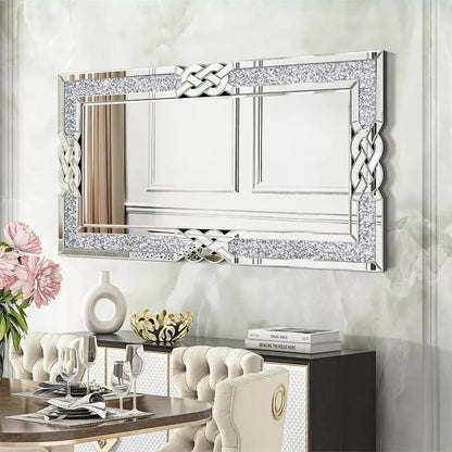 Crushed Diamond Rectangular Glass Vanity with Decorative Glam