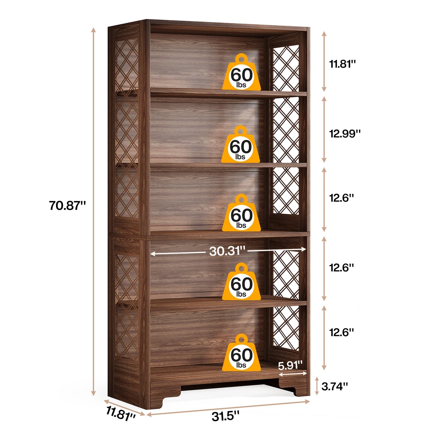 71 Inches Industrial Bookshelf