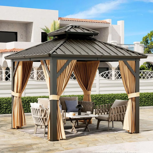 Durable Aluminum 10x10 Outdoor Gazebo with Permanent Roof