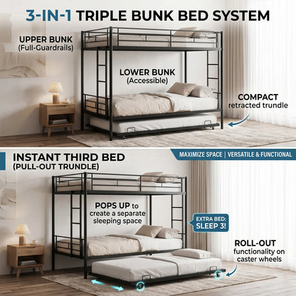 Twin Bunk Bed Frame with Ladder, Safety Rails
