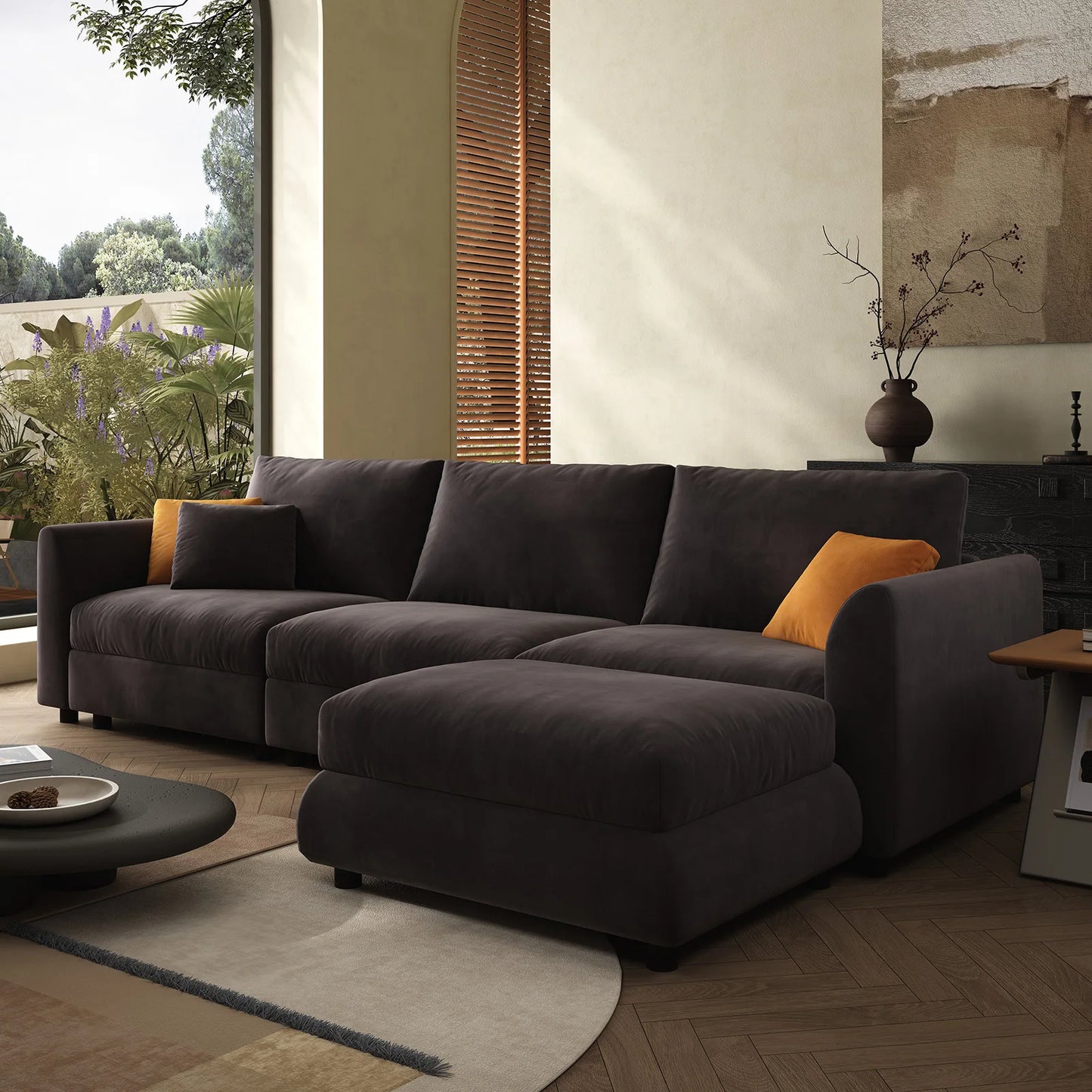 108.2'' Comfy Cloud Couch Modern Sectional Sofa with Ottoman