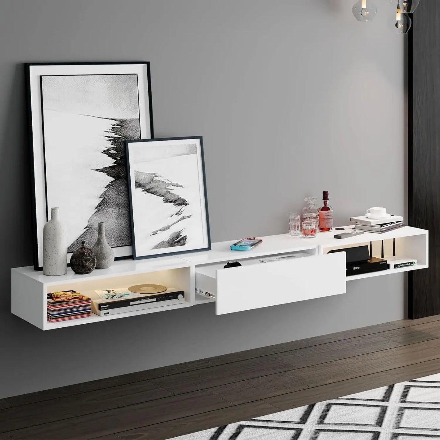 High Gloss floating Media Console with LED Lighting
