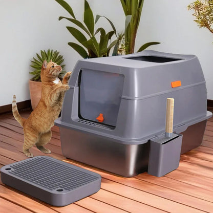 XXL Stainless Steel Cat Litter Box Easy Cleaning Toilet