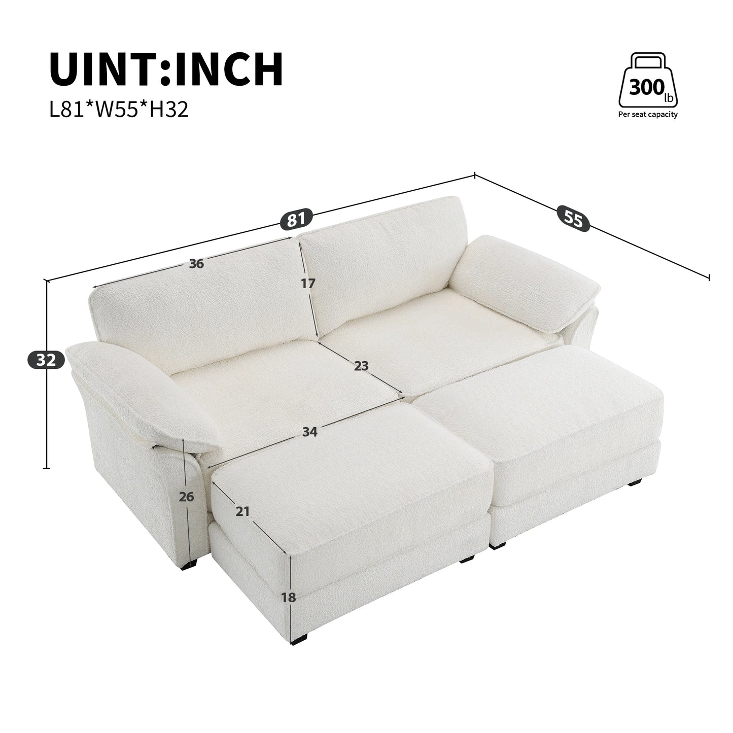 4 Seat Upholstered Sleeper Corner Couch bed set