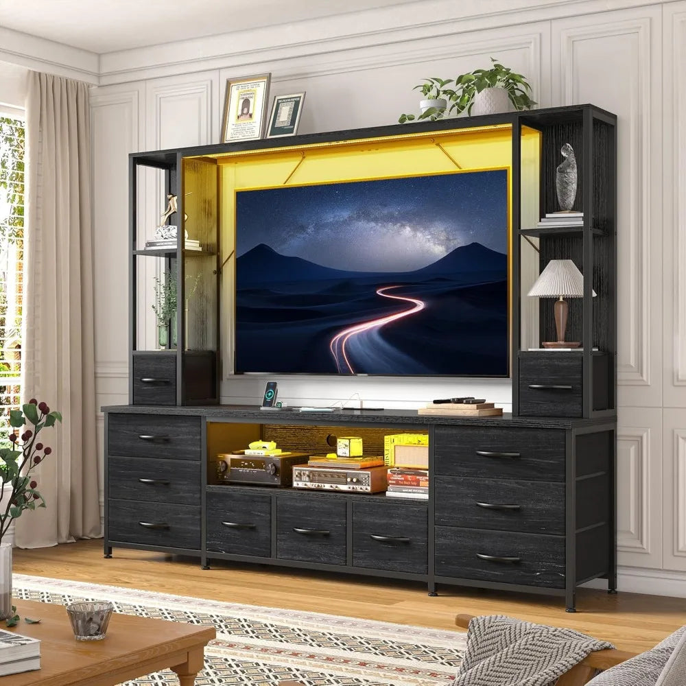 Large Wall Unit Entertainment Center with 11 Fabric Drawer