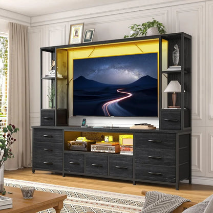 Large Wall Unit Entertainment Center with 11 Fabric Drawer