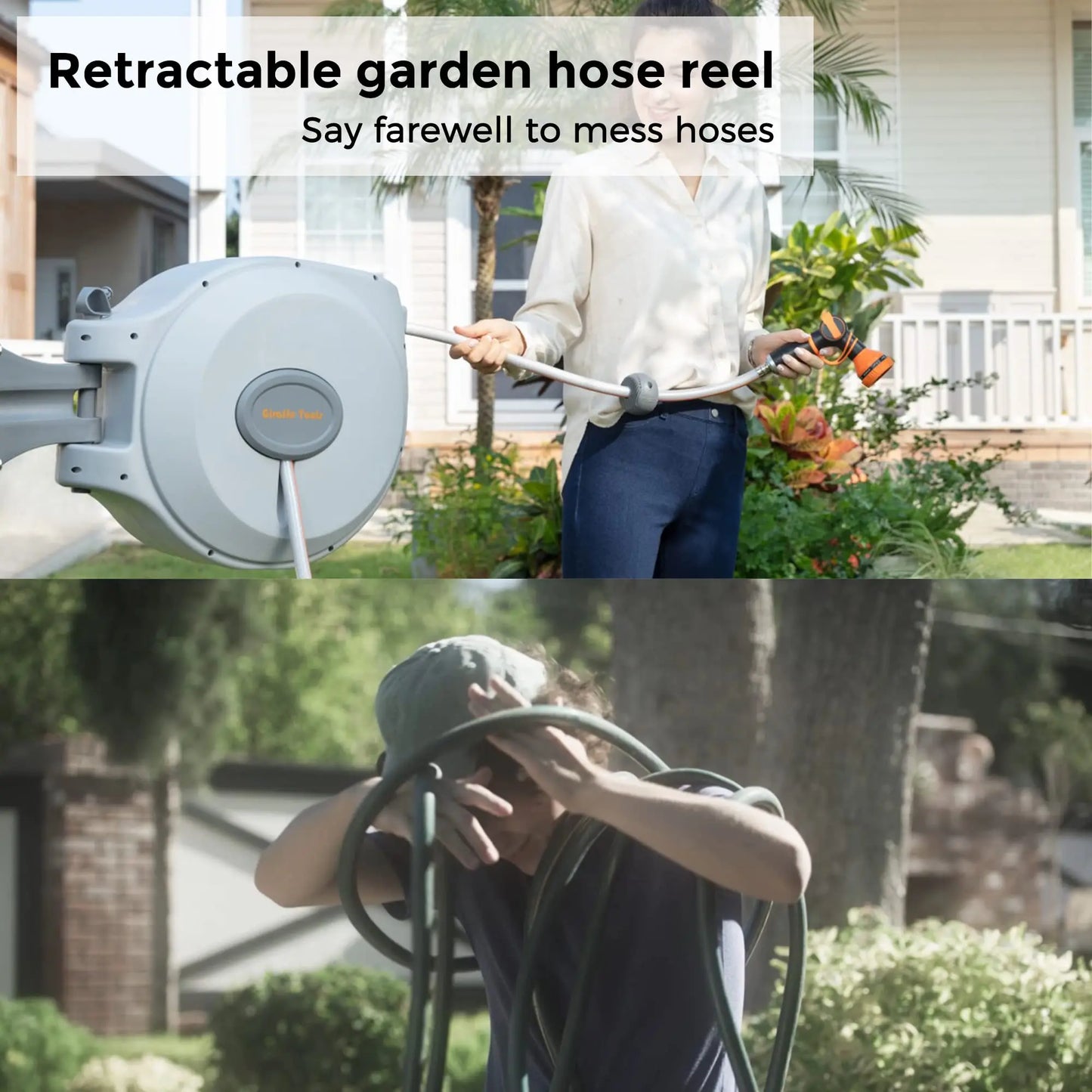 5/8" x 65 ft Heavy Duty Retractable Garden Hose Reel Water Hose Reel
