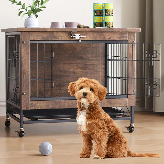 26 Inch Double-Door Pet Cage on Wheels