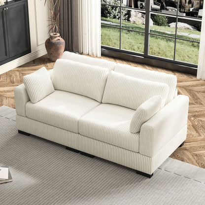 Upholstered Sofa Made of Corduroy Fabric with Removable Cushions