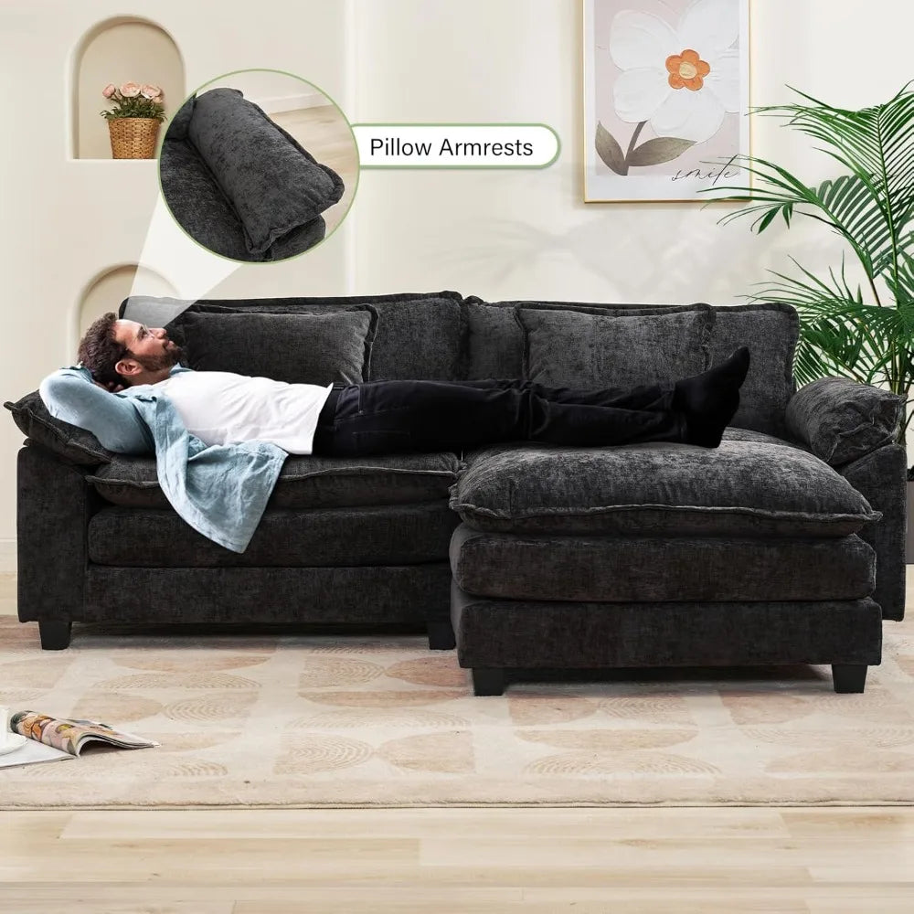 86" Modular Sectional Sofa with Ottoman Throw Pillows