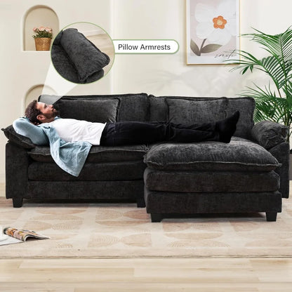 86" Modular Sectional Sofa with Ottoman Throw Pillows