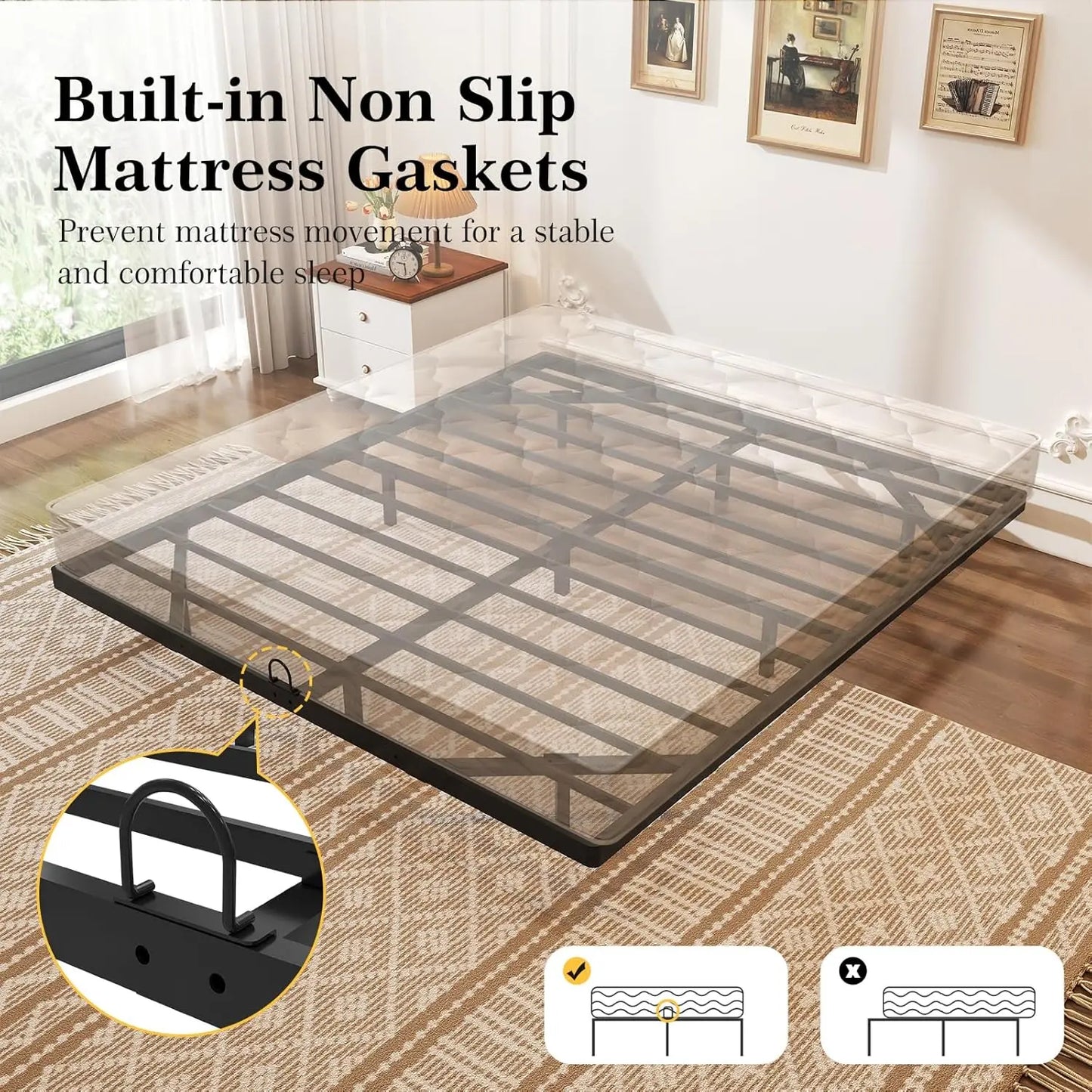 Heavy Duty Metal Queen Size Floating Bed Frame