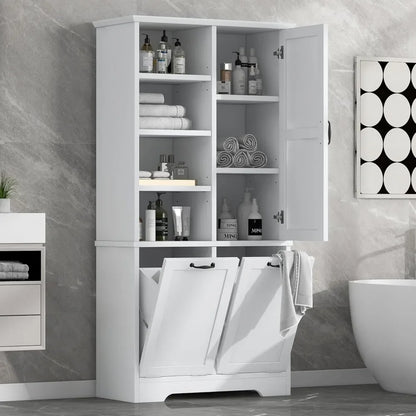 Bathroom Storage Cabinet with 2 Tilt Out Laundry Hamper