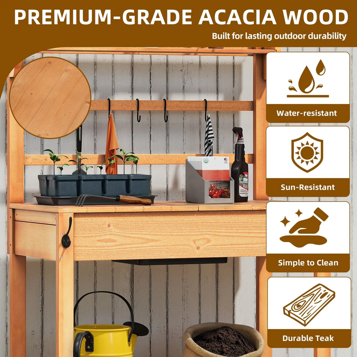 Solid Woodwork Potting Bench Outdoor Garden Workstation Table