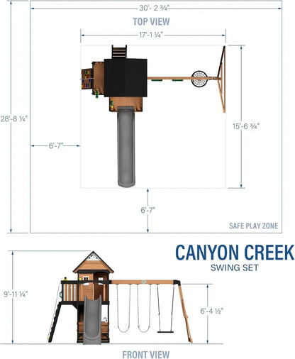Cedar Wood Swing Set with Wave Slide