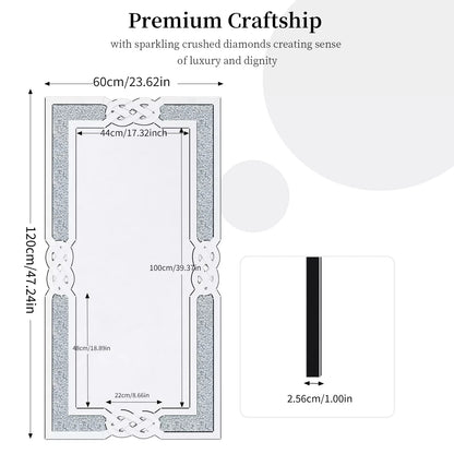 Crushed Diamond Rectangular Glass Vanity with Decorative Glam