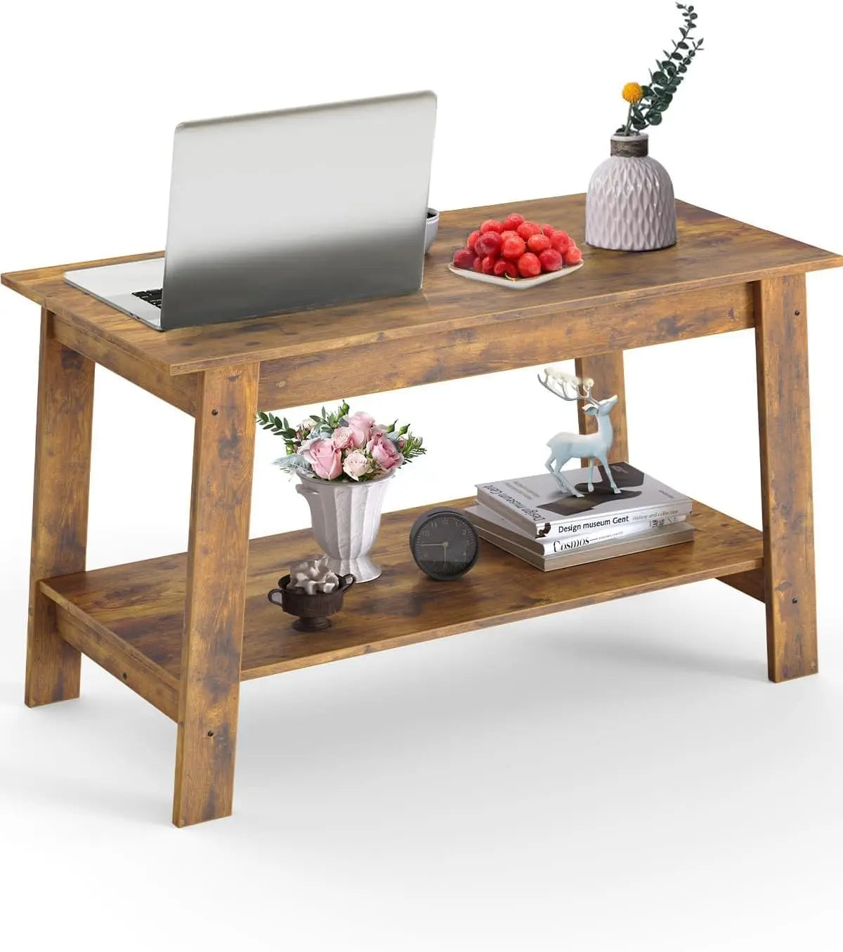 Rustic Farmhouse Wood Coffee Table with Storage Shelf
