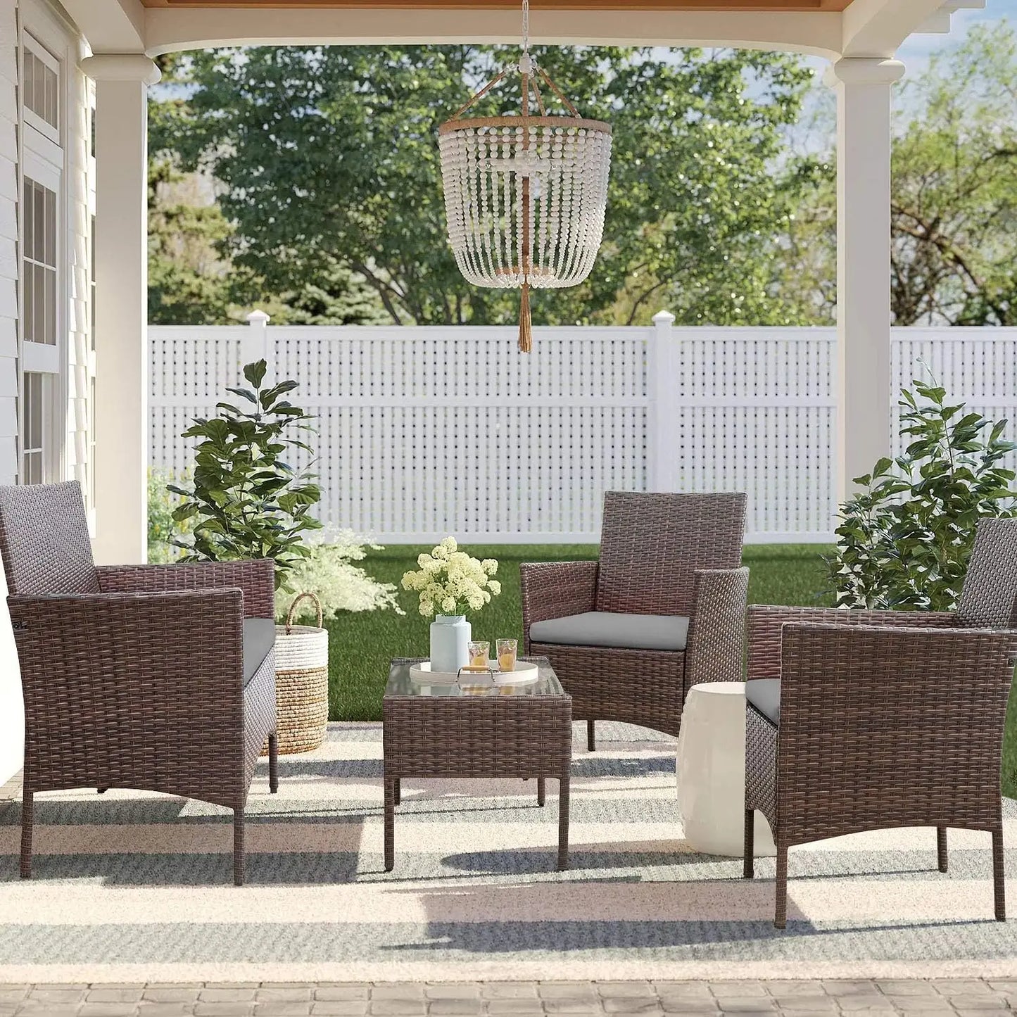 4 Pieces Outdoor Indoor Patio Rattan Chair Wicker Set
