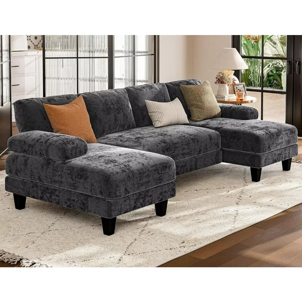 111 Inch U Shaped Sectional Couches with Double Chaise