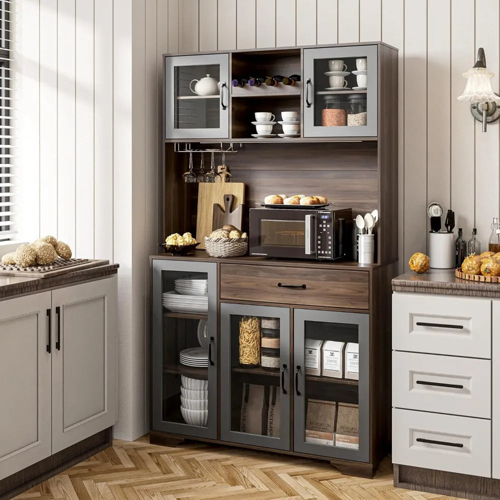 71" Tall Coffee Bar Liquor Cabinet with Power Outlet