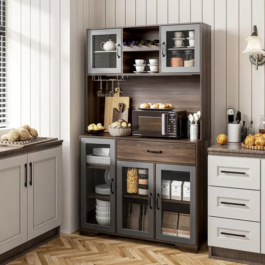 71" Tall Coffee Bar Liquor Cabinet with Power Outlet