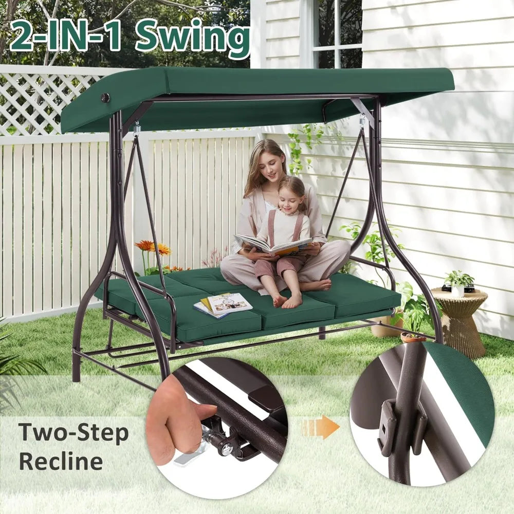 3-Seat Outdoor Patio Swing Chair with Removable Cushions