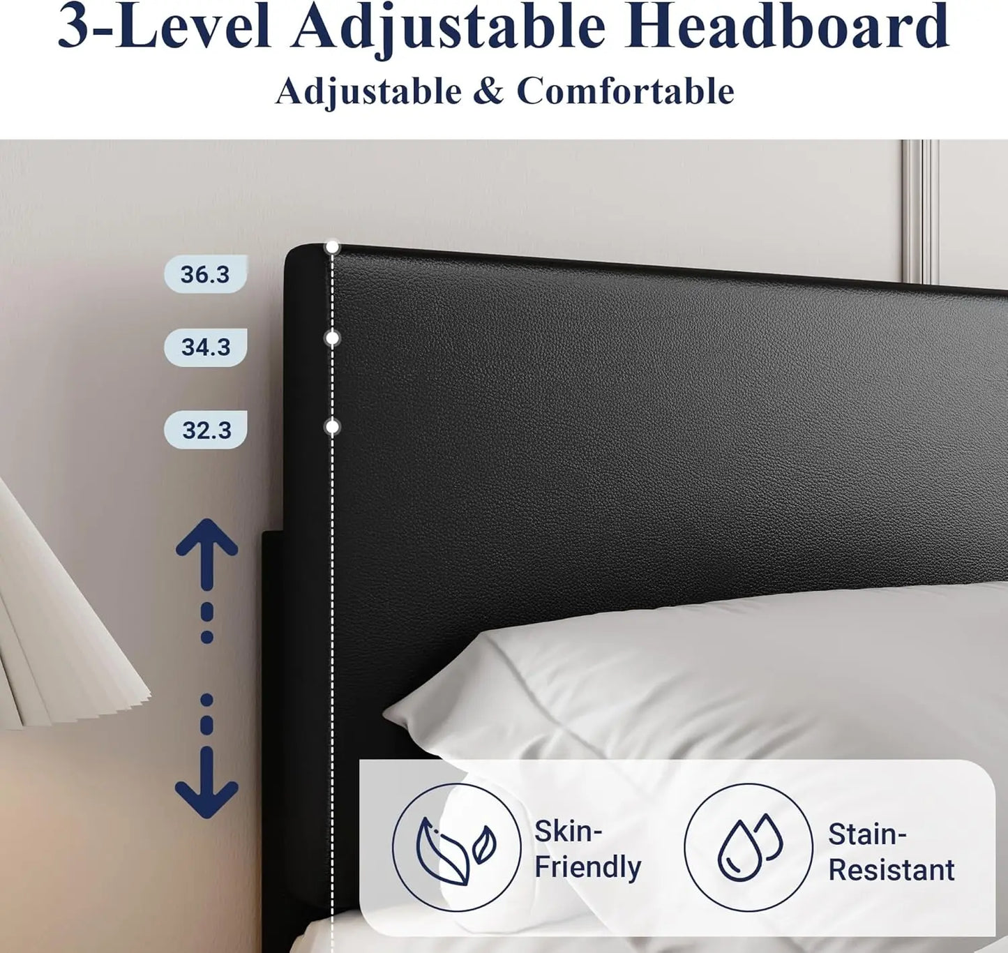 King Size Bed Frame with Adjustable Headboard