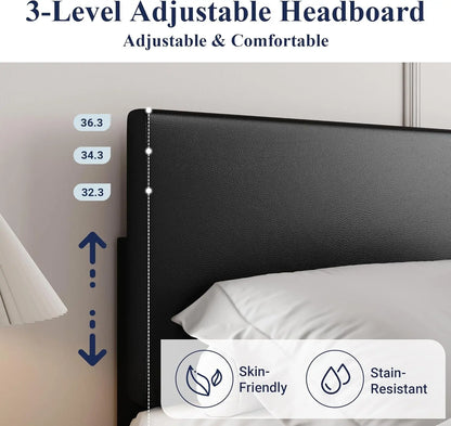 King Size Bed Frame with Adjustable Headboard