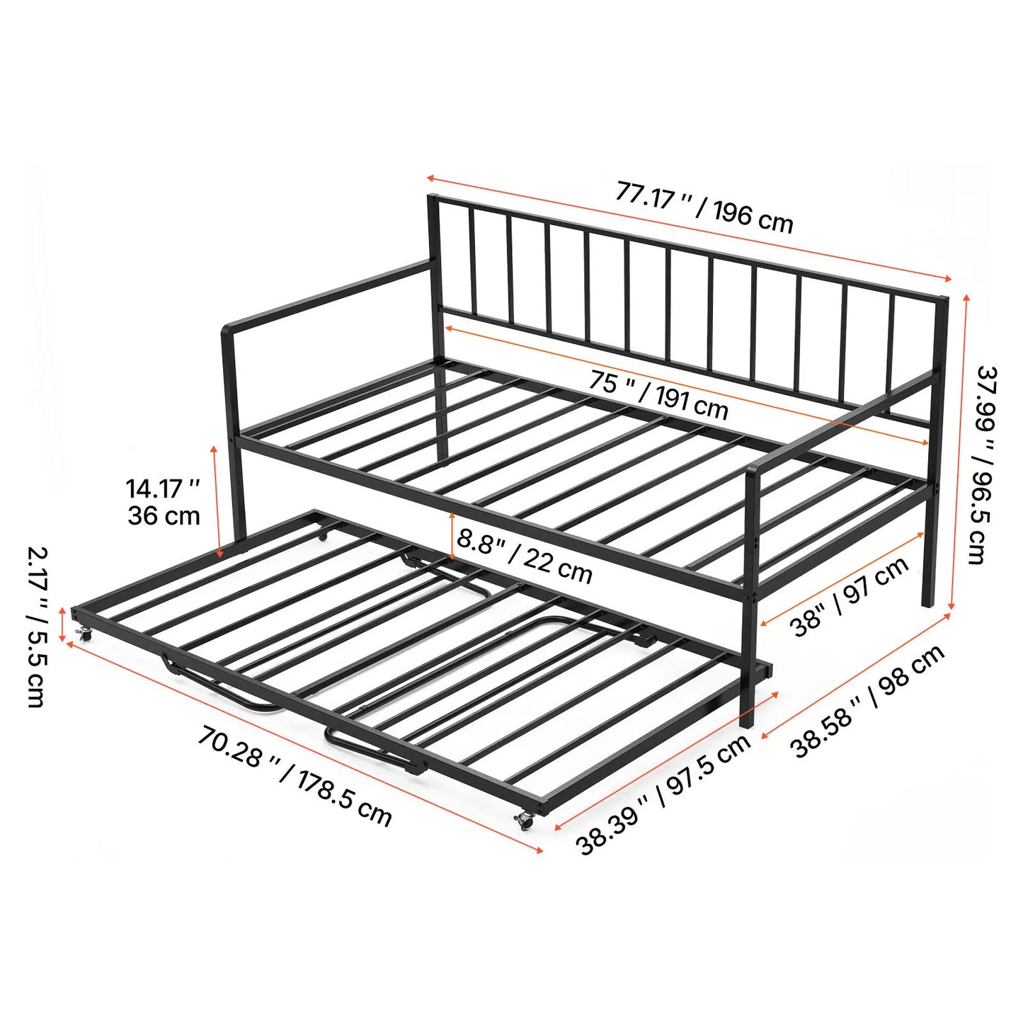 Twin/Full Size Daybed Frame w/ Charging Station
