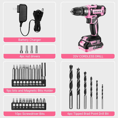 Power Drill   Pink Cordless Drill 20V Electric Power Drill Set