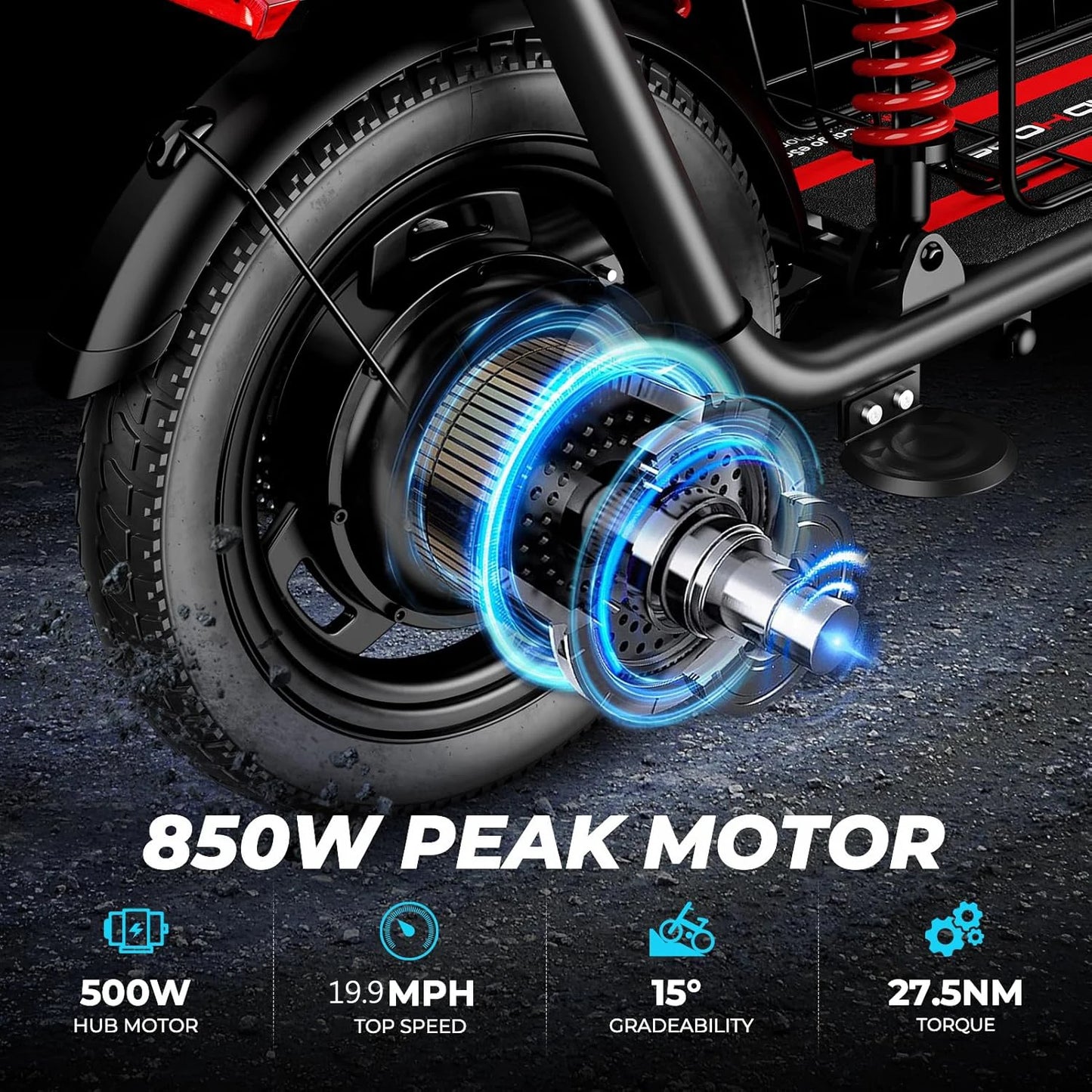 850W peak adult electric scooter with 14-inch tires