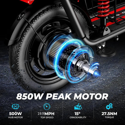 850W peak adult electric scooter with 14-inch tires