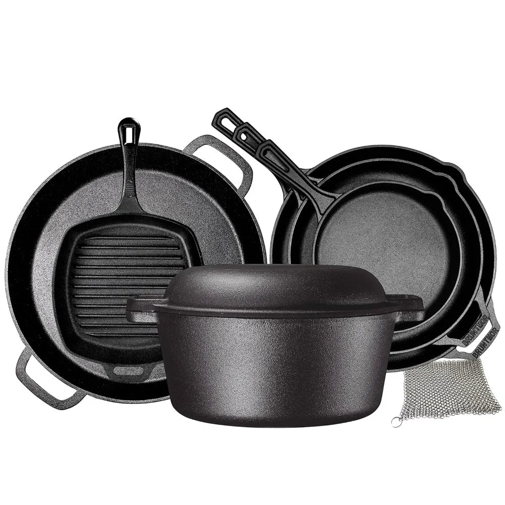 8-Piece Pre-Seasoned Cast Iron Cookware Set