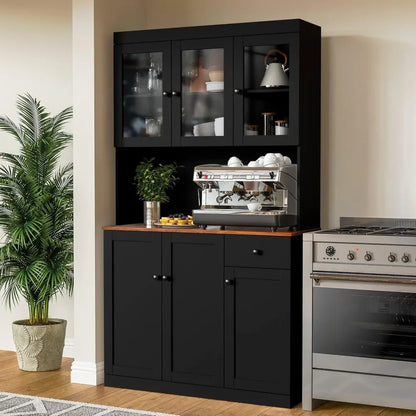 Tall Kitchen Pantry Cabinet with Microwave Shelf