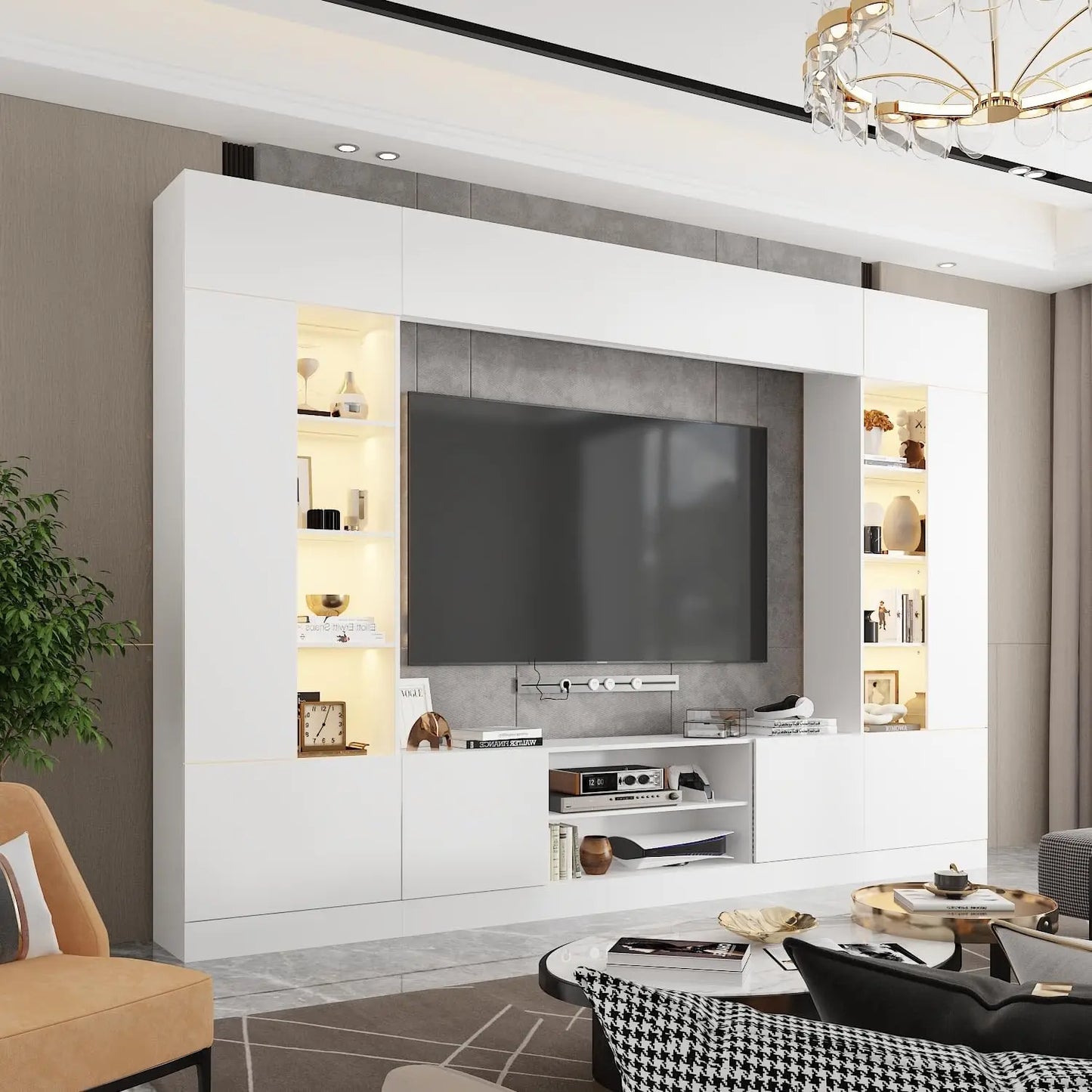 114" Large Wall Unit Entertainment Center with Bookshelves