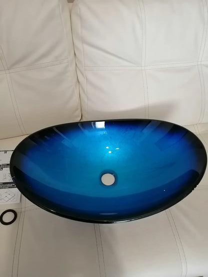 Tempered Glass Bathroom Sink with Pop-Up Drain