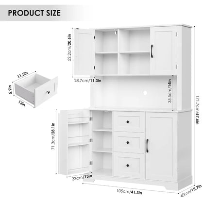 68" Kitchen Pantry Storage Cabinet with Microwave Stand