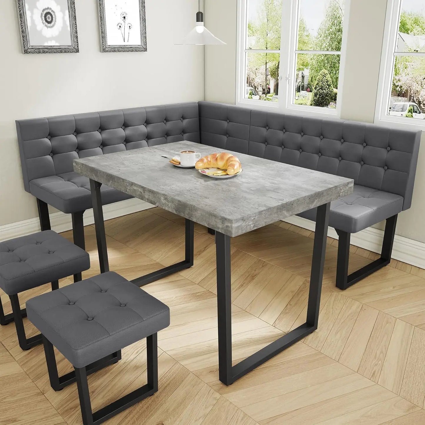 72 Inch Corner Dining Table Set with Storage Bench