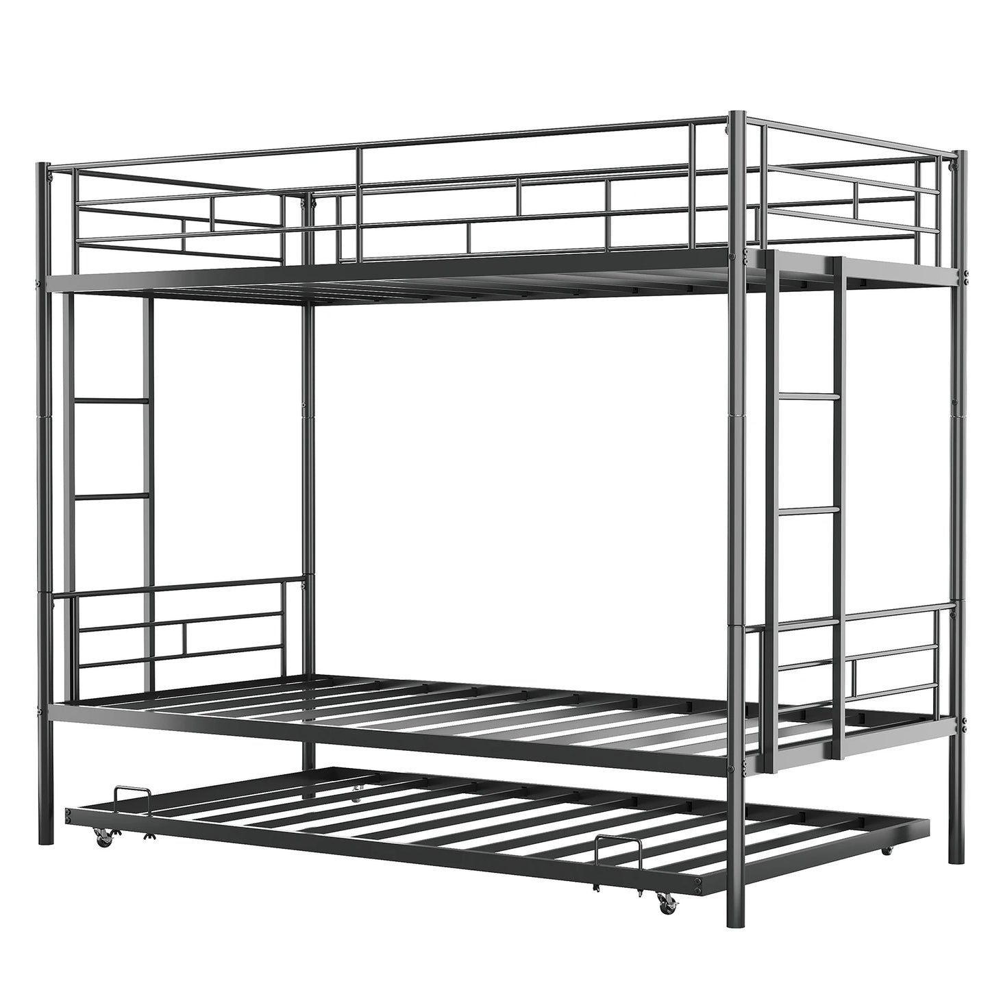 Twin Bunk Bed Frame with Ladder, Safety Rails