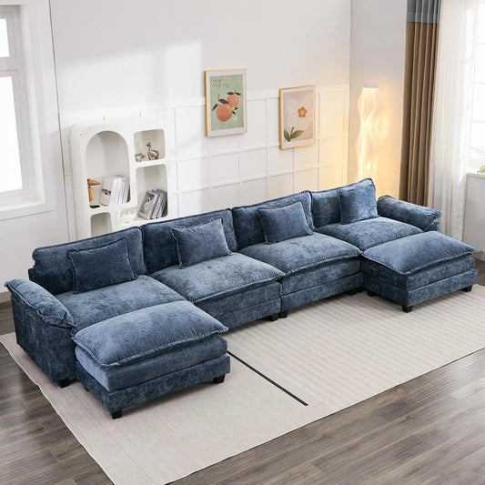Chenille Sofa Sleeper Deep Seat Sofa with Throw Pillows
