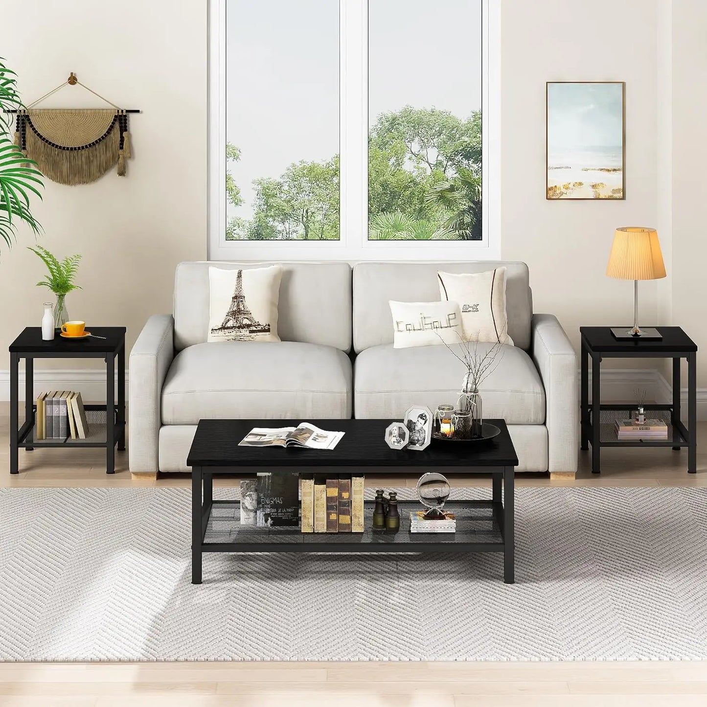 3 pieces living room table set with metal frame