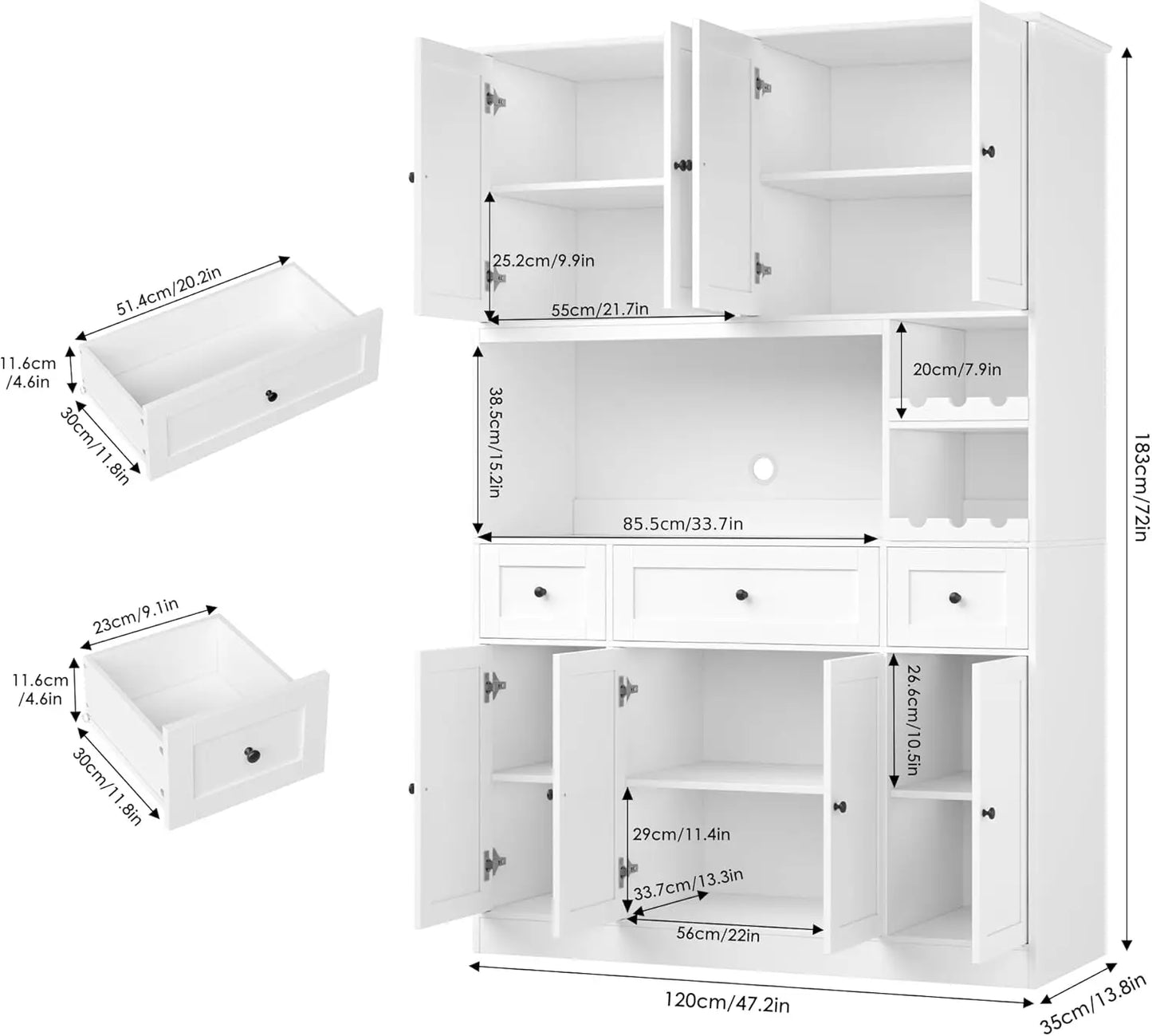 72" Tall Kitchen Pantry Storage Cabinet with Wine Rack