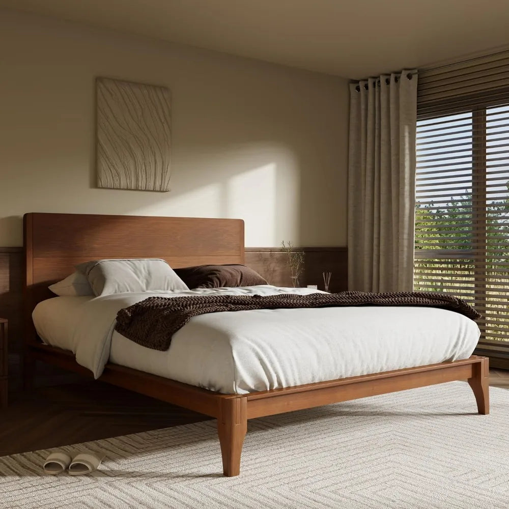 King Size Bamboo Platform Bed Frame with Tall Headboard