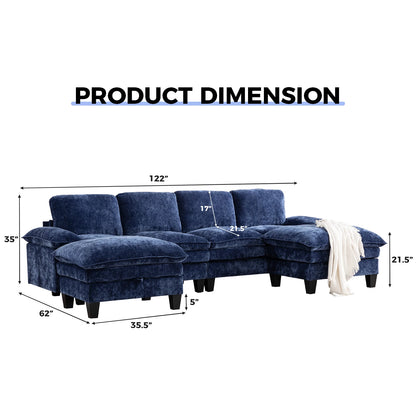 122-Inch 6-seats Double Foam Cushion Convertible Sectional